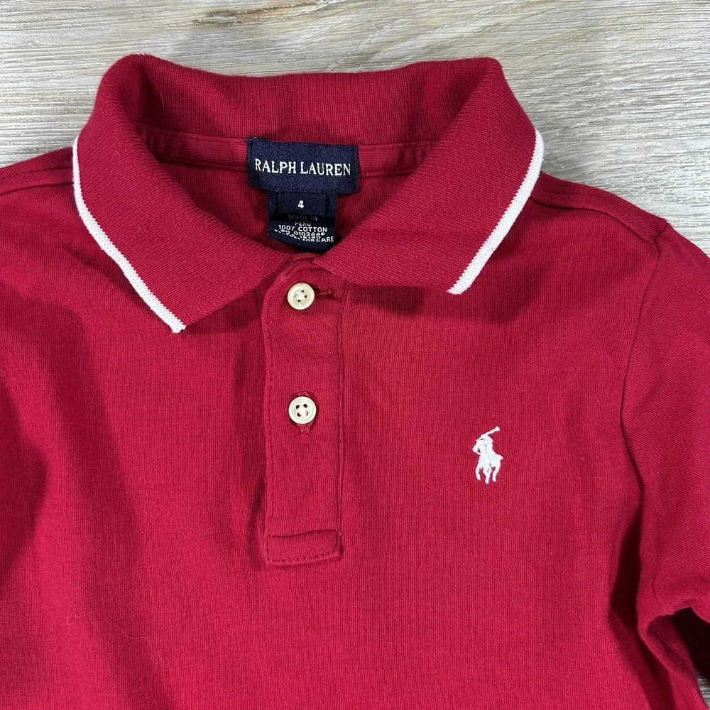 Ralph Lauren Girls Sz 4 Red Classic Long‎ Sleeve 100% Cotton Oxford Shirt Dress